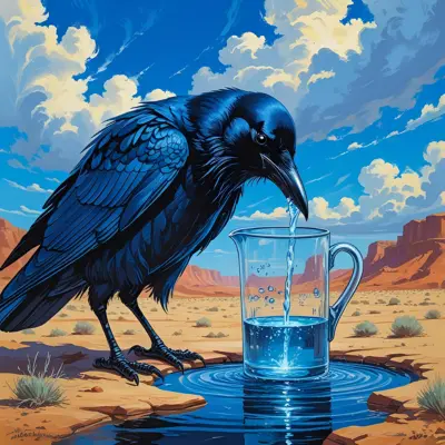Thirsty Crow Story Looking into a pot for water