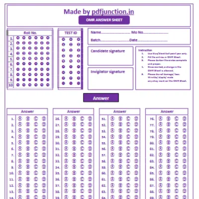 OMR sheet PDF image preview with some OMR places